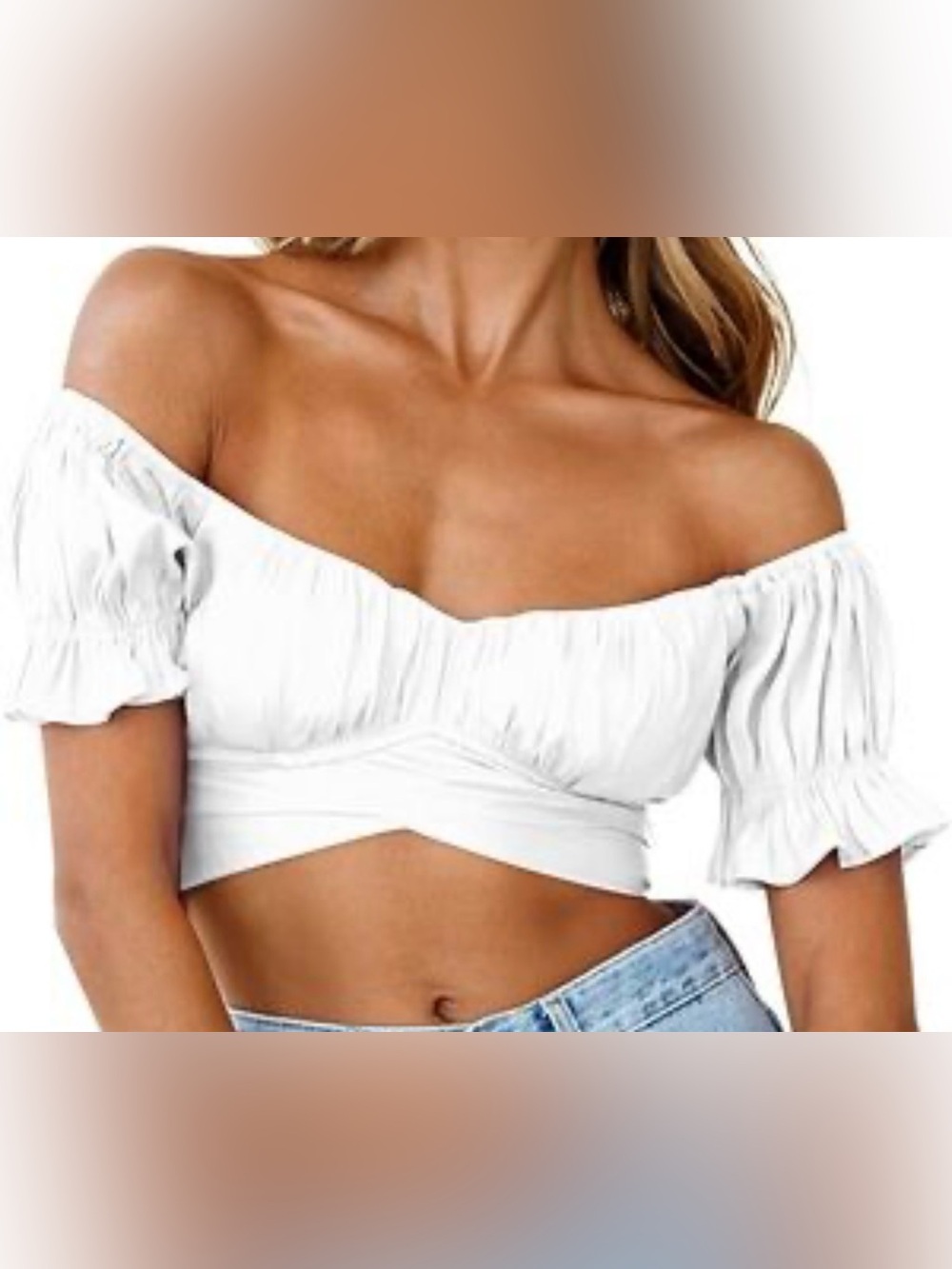 Ovianca Off-Shoulder White Crop Top